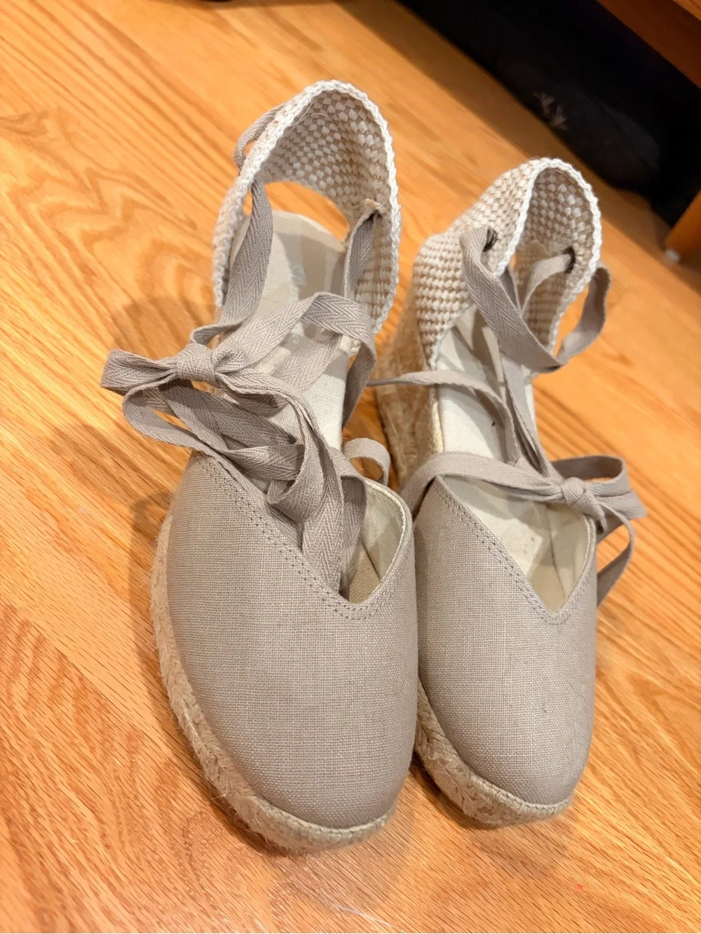 Soludos Taupe Canvas Ankle-Tie Espadrilles